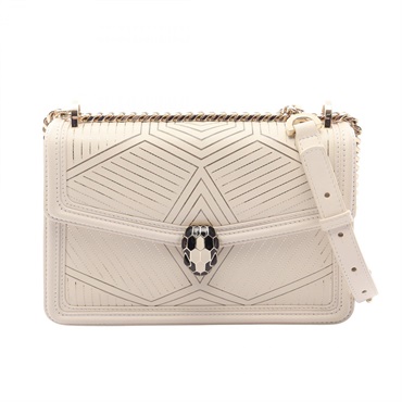 BVLGARI Serpenti Diamond Blast Shoulder Crossbody Bag leather White Used Women