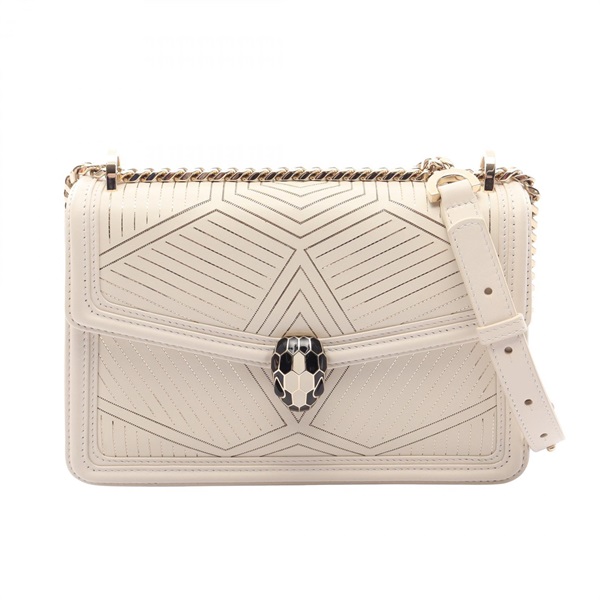 BVLGARI Serpenti Diamond Blast Shoulder Crossbody Bag leather White Used Women