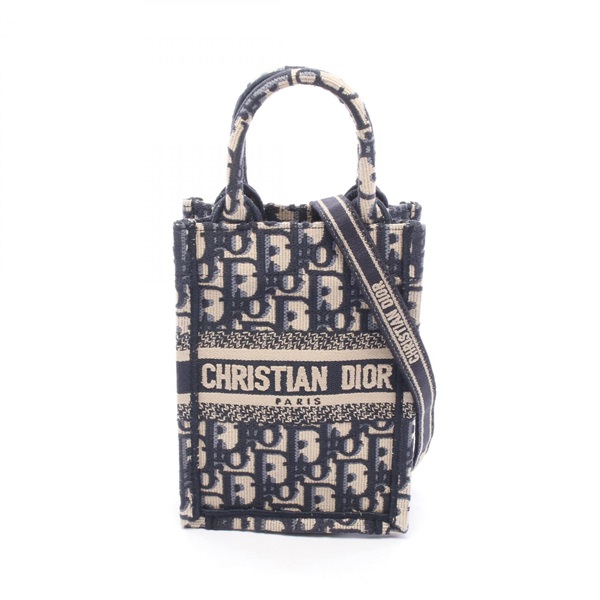 Dior BOOK TOTE Vertical Shoulder Phone Handbag canvas Navy Beige Used Women