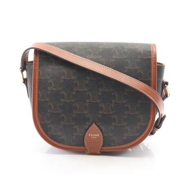 CELINE Folco Medium Triomphe Shoulder Bag 191502BZJ04LU canvas Black Brown