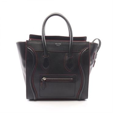 CELINE Luggage micro shopper Tote Bag 167793 leather Black Used Women