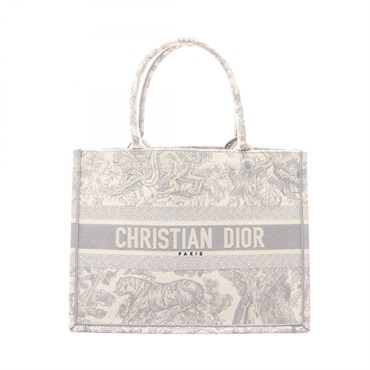 Christian Dior BOOK Medium Toile de Jouy Tote Bag canvas Gray White Used Women