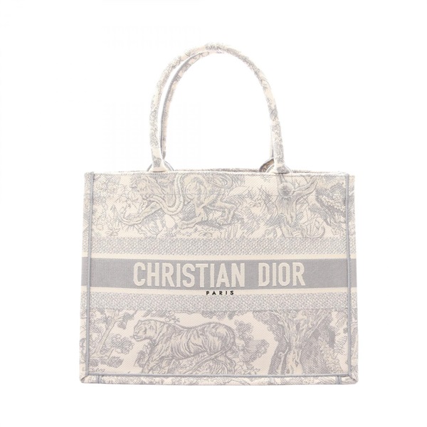 Christian Dior BOOK Medium Toile de Jouy Tote Bag canvas Gray White Used Women