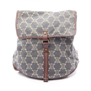 CELINE Paris Macadam Backpack denim leather Navy Brown Used Women