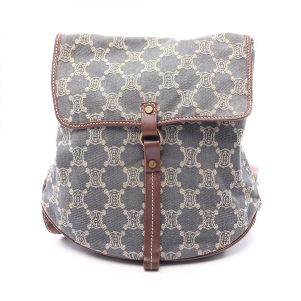 CELINE Paris Macadam Backpack denim leather Navy Brown Used Women