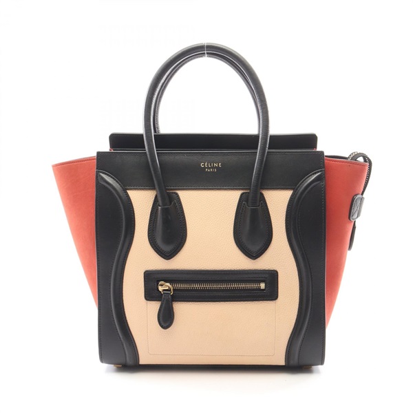 CELINE Luggage micro shopper Tote Bag 167793 leather Suede Black Beige Red Used