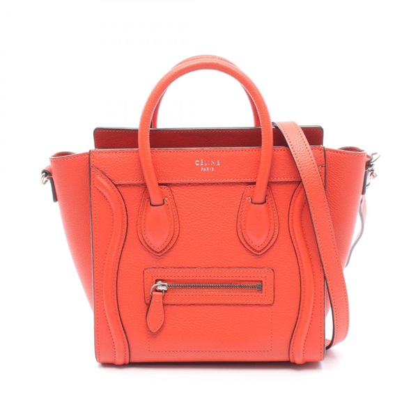 CELINE Luggage Nano Shopper 2WAY Shoulder Handbag 168243 leather Red Used Women