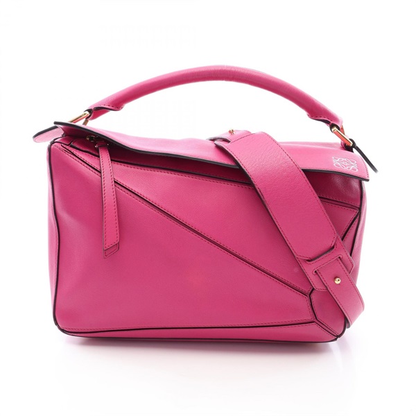 LOEWE Puzzle Medium Shoulder crossbody Handbag leather Pink Used Women