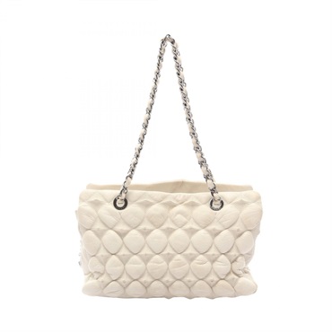 CHANEL Bubble Quilt Chain Shoulder Bag Lambskin sheep leather White Used SHW CC