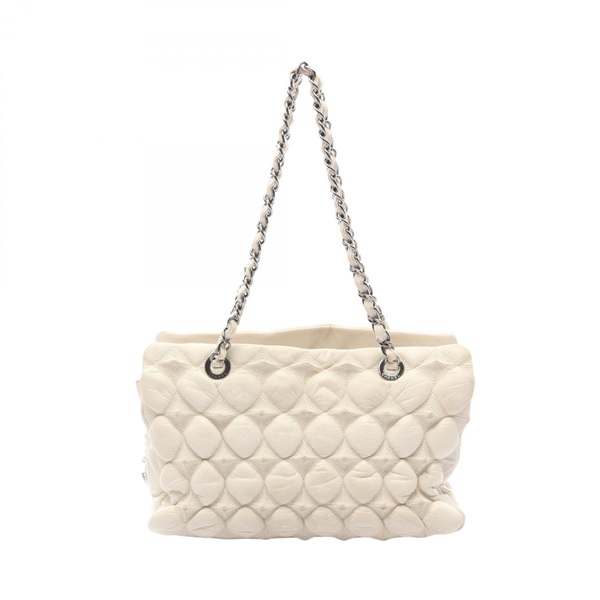 CHANEL Bubble Quilt Chain Shoulder Bag Lambskin sheep leather White Used SHW CC