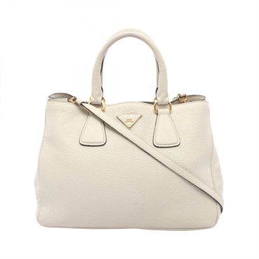 PRADA Triangle Plate Shoulder Crossbody Tote Handbag leather White Used Women