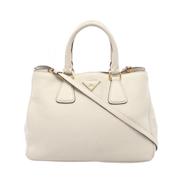 PRADA Triangle Plate Shoulder Crossbody Tote Handbag leather White Used Women