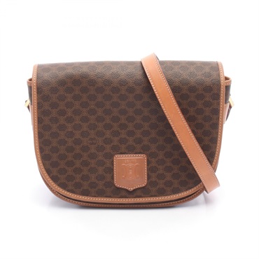 CELINE Macadam Shoulder crossbody Bag PVC coated canvas leather Brown Used Women