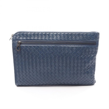 BOTTEGA VENETA Intrecciato business clutch bag leather Blue Used mens
