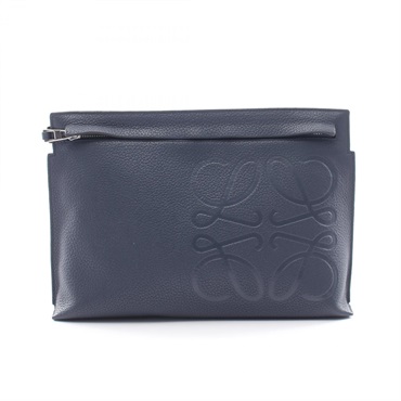LOEWE T pouch anagram business clutch bag C500W05X1 leather Navy Used Women