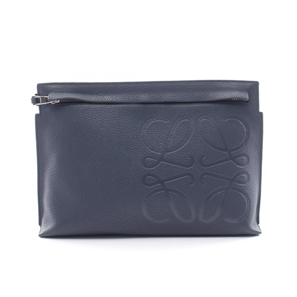 LOEWE T pouch anagram business clutch bag C500W05X1 leather Navy Used Women