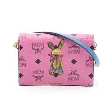 MCM Visetos Mini Shoulder Crossbody Bag canvas leather Pink Brown Blue Used