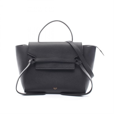 CELINE BELT MINI 2-way Shoulder belt Handbag 189103 leather Black Used Women