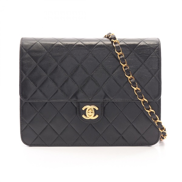 CHANEL Matelasse single flap Chain Shoulder Bag Lambskin Black GHW Used
