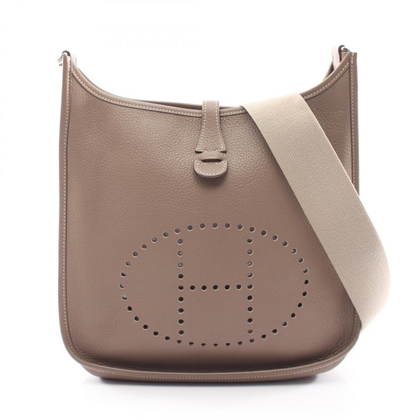 HERMES Evelyne 2 PM Shoulder hand Bag K Taurillon Clemence Etoupe Grey Used SHW