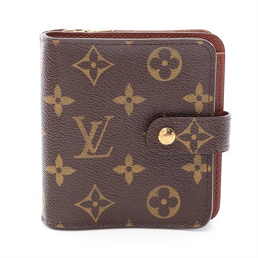 LOUIS VUITTON Compact zip Bi-fold wallet purse M61667 Monogram Brown Used Women