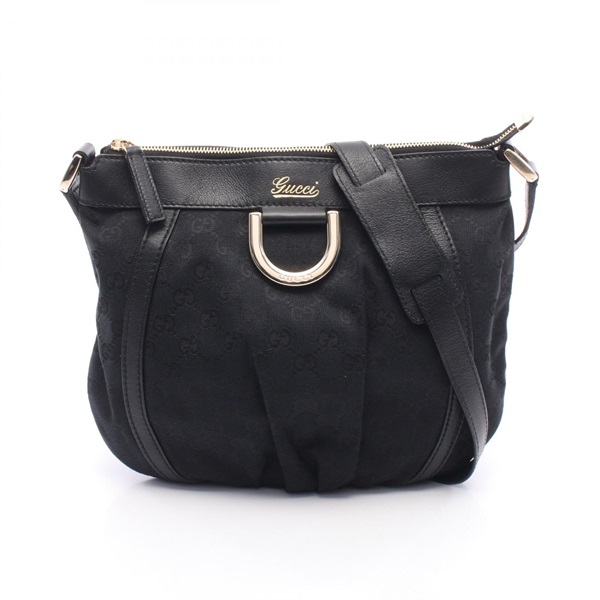GUCCI Abbey GG canvas Shoulder crossbody Bag Leather Black Used Women