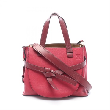 LOEWE gate top handle Tote shoulder Bag leather Red Bordeaux Used Women