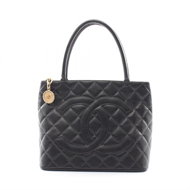 CHANEL Medallion tote hand Bag Grained Calfskin leather Black Used Women GHW