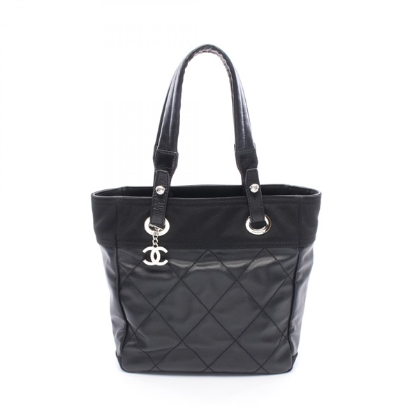 CHANEL Paris Biarritz PM Tote Shoulder Handbag A34208 canvas leather Black Used