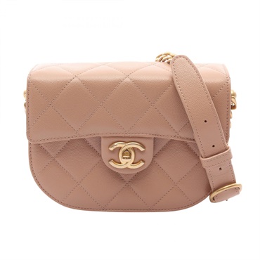 CHANEL Matelasse Crossbody Chain Shoulder Bag Calfskin Beige GHW Used Women