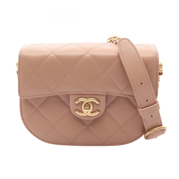 CHANEL Matelasse Crossbody Chain Shoulder Bag Calfskin Beige GHW Used Women