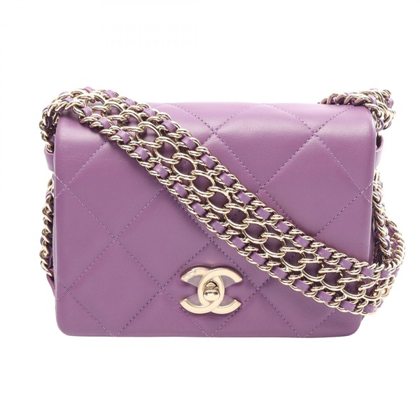 CHANEL Matelasse small flap Shoulder Bag Lamb sheep leather Purple Used GHW CC
