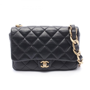 CHANEL Matelasse Chain Shoulder Bag Lambskin sheep leather Black Used Women GHW