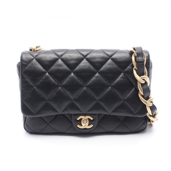 CHANEL Matelasse Chain Shoulder Bag Lambskin sheep leather Black Used Women GHW