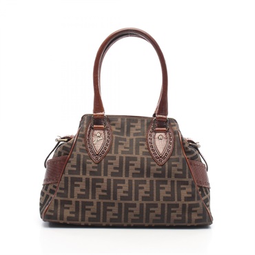 FENDI Ethnico Zucca Handbag canvas leather Brown Black Used Women