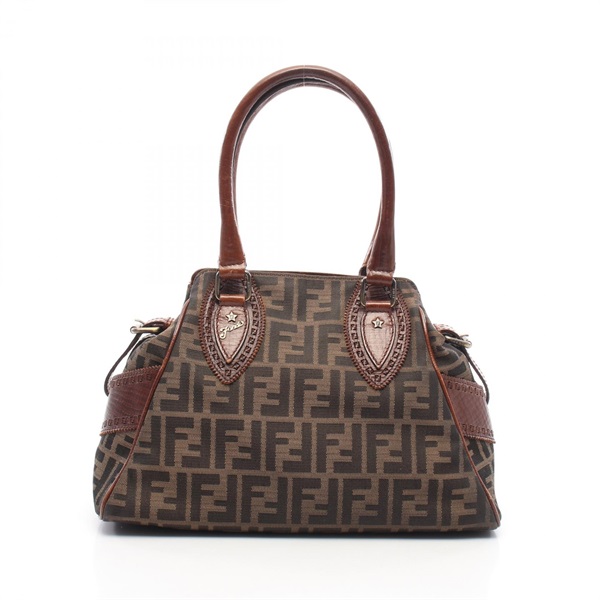 FENDI Ethnico Zucca Handbag canvas leather Brown Black Used Women