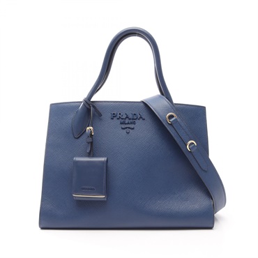 PRADA SAFFIANO CUIR C Monochrome Shoulder Handbag 1BA155 leather Blue Used Women