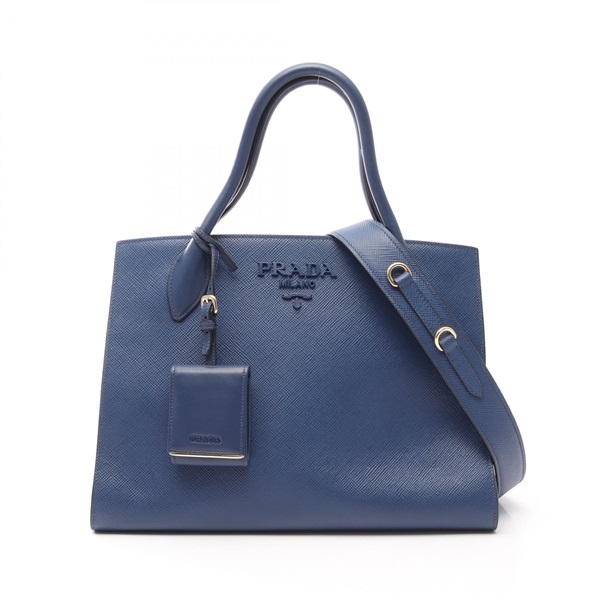 PRADA SAFFIANO CUIR C Monochrome Shoulder Handbag 1BA155 leather Blue Used Women