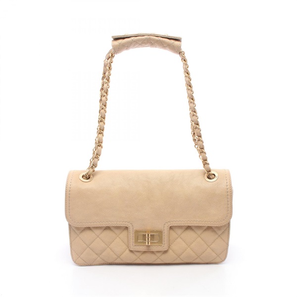 CHANEL 2.55 Matelasse Chain Shoulder Bag Grained Calfskin leather Beige Used GHW