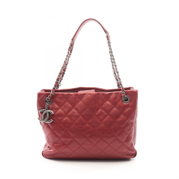 CHANEL Matelasse Chain Shoulder Tote Bag Leather Bordeaux Used SHW CC Coco women