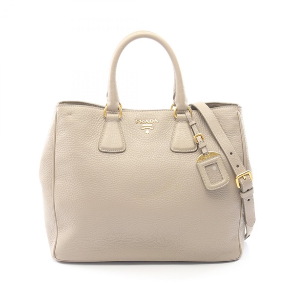 PRADA VIT.DAINO Shoulder Crossbody Tote Handbag leather Beige Used Women