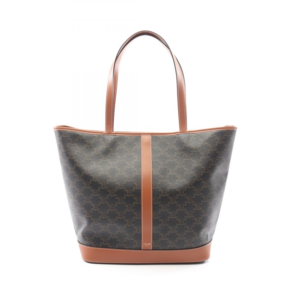CELINE Medium Cabas Triomphe Tote Bag canvas leather Black Brown Used Women