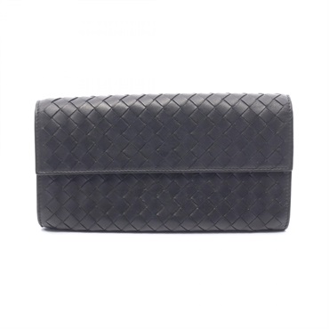 BOTTEGA VENETA Intrecciato Bifold wallet purse leather Black Used Women