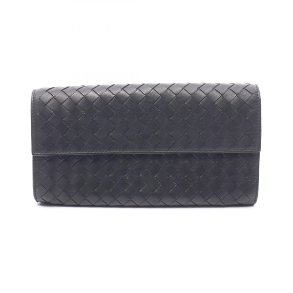 BOTTEGA VENETA Intrecciato Bifold wallet purse leather Black Used Women