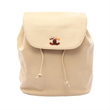 CHANEL COCO Mark Rucksack Backpack Grained Calfskin leather Beige Used Women GHW
