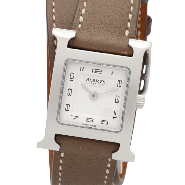 HERMES H watch Deburuturu Wrist Watch HH1.210 Quartz SS Leather Used Women
