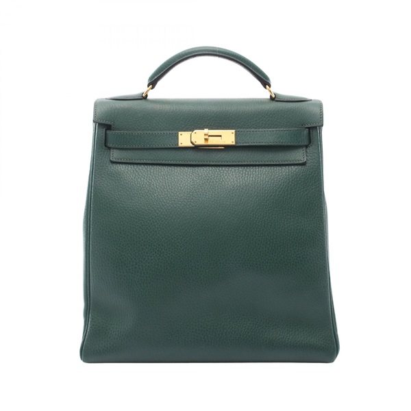 HERMES Kelly Ado GM Retourne Backpack Ardennes leather Green GHW Used Women C