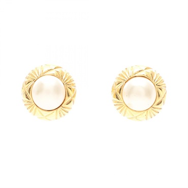 CHANEL Round Earring Gold Plated Artificial pearl GHW White Used Women CC