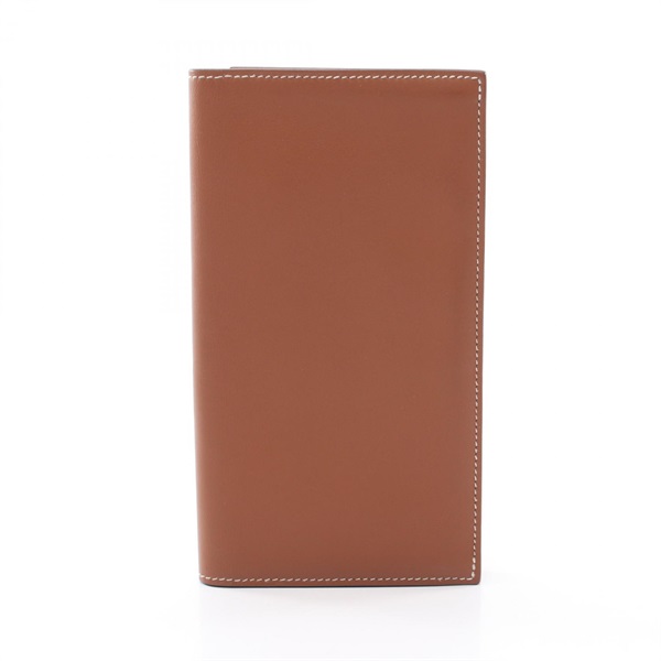 HERMES Citizen Twill Long Silk-in Bifold Purse Wallet leather Gold SHW Used W