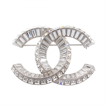 CHANEL COCO Mark Brooch Pin F20V Metal rhinestone Silver SHW Used Women